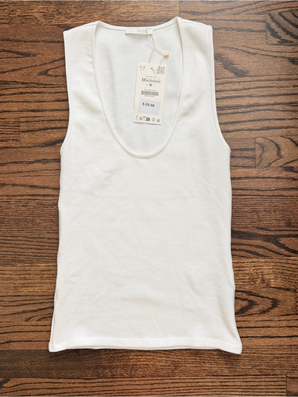 NWT Zara White Ribbed Scoop Tank- size medium